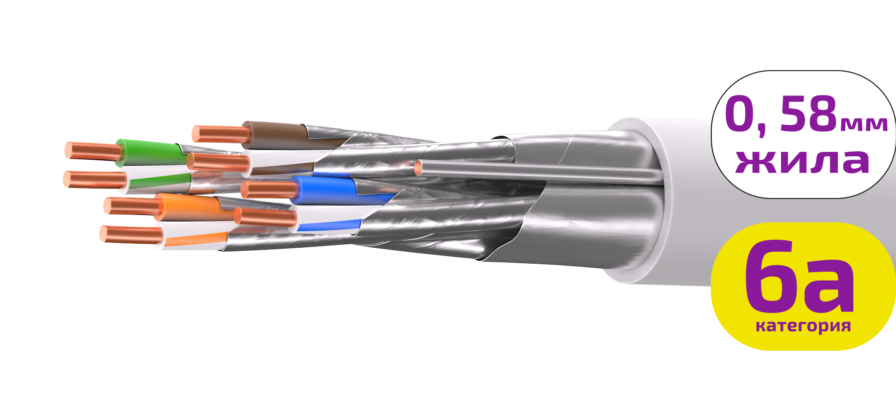 UCL F/FTP Cat 6A ZH нг(А)-HF 4x2x0,58  GY-IN-305 Кабель парной скрутки, экран., кат. 6A, 4x2x0,58 мм, ZH нг(А)-HF, внутр., серый, 305 м, Uncomline