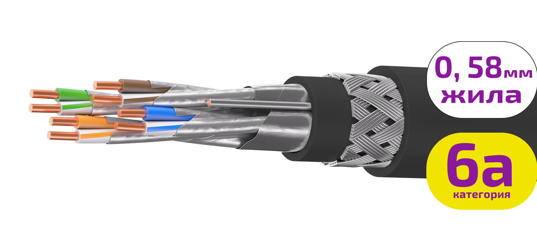 UCLP F/FTP Cat 6A Ко PE/PE 4x2x0,58 BK-OUT-305 Кабель парной скрутки, экран., кат. 6A, 4x2x0,58 мм, PE/PE, внеш., бронир., черный, 305 м, Uncomline