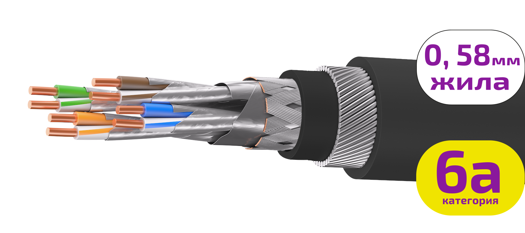 UCLP SF/FTP Cat 6A К ZH/ZH нг(А)-HF 4x2x0,58 BK-IN/OUT-305 Кабель парной скрутки, экран., кат. 6A, 4x2x0,58 мм, ZH/ZH нг(А)-HF, внутр./внеш., бронир., черный, 305 м, Uncomline