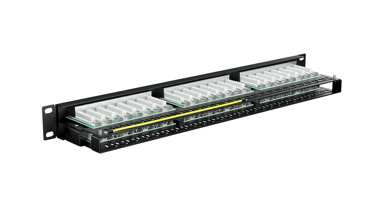 UCL PPC-48HDO-S5E Патч-панель высокой плотности 19″ 1U, 48 портов RJ-45, категория 5e (50 µ″), Dual IDC, экранированная, Uncomline