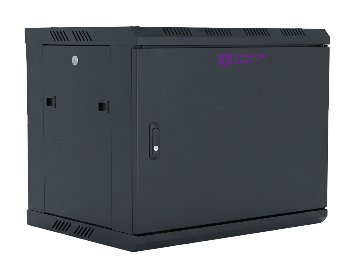 UCL WMC-0966-SS-RAL9005 Шкаф настенный 19″, 9U, 600х600 мм, стальная передняя дверь, черный, Uncomline