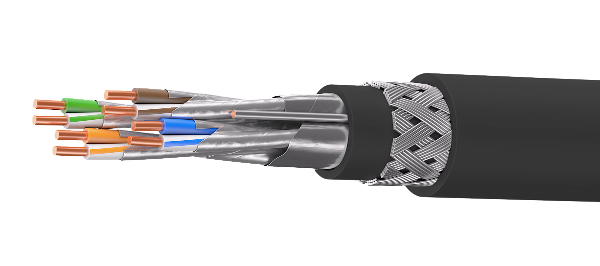 UCLP F/FTP Cat 6A Ко PVC/PVC нг(А)-LSLTx 4x2x0,58 BK-IN/OUT-305 Кабель парной скрутки, экран., кат. 6A, 4x2x0,58 мм, PVC/PVC нг(А)-LSLTx, внутр./внеш., бронир., черный, 305 м, Uncomline