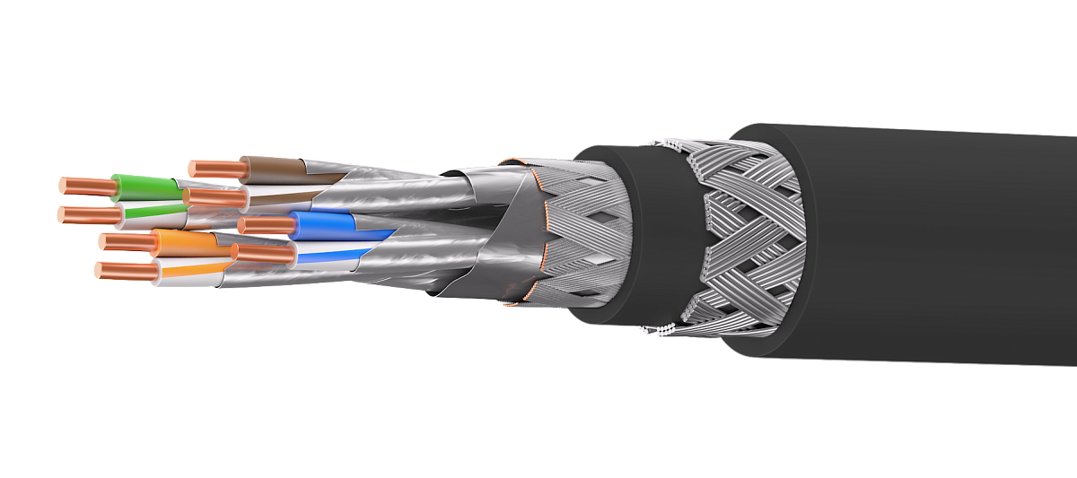 UCLP SF/FTP Cat 7 Ко ZH/ZH нг(А)-HF 4x2x0,64 BK-IN/OUT-305 Кабель парной скрутки, экран., кат. 7, 4x2x0,64 мм, ZH/ZH нг(А)-HF, внутр./внеш., бронир., черный, 305 м, Uncomline