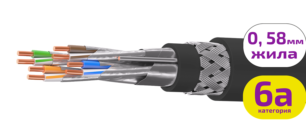 UCLP F/FTP Cat 6A Ко PVC/PVC нг(А)-LSLTx 4x2x0,58 BK-IN/OUT-305 Кабель парной скрутки, экран., кат. 6A, 4x2x0,58 мм, PVC/PVC нг(А)-LSLTx, внутр./внеш., бронир., черный, 305 м, Uncomline