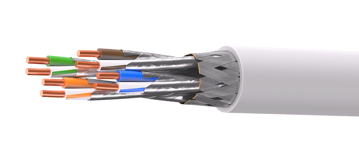 UCL S/FTP Cat 6A PVC нг(А)-LS 4х2х0,58  GY-IN-305 Кабель парной скрутки, экран., кат. 6A, 4х2х0,58 мм, PVC нг(А)-LS, внутр., серый, 305 м, Uncomline