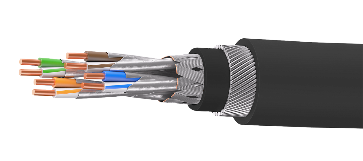 UCLP S/FTP Cat 6A К PE/PE 4x2x0,58 BK-OUT-305 Кабель парной скрутки, экран., кат. 6A, 4x2x0,58 мм, PE/PE, внеш., бронир., черный, 305 м, Uncomline